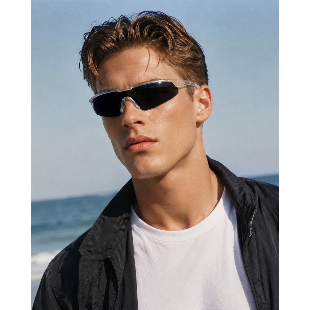 Champion Mens Clear Wrap Shield Sunglasses Dark Smoke Lens Sporty Y2K